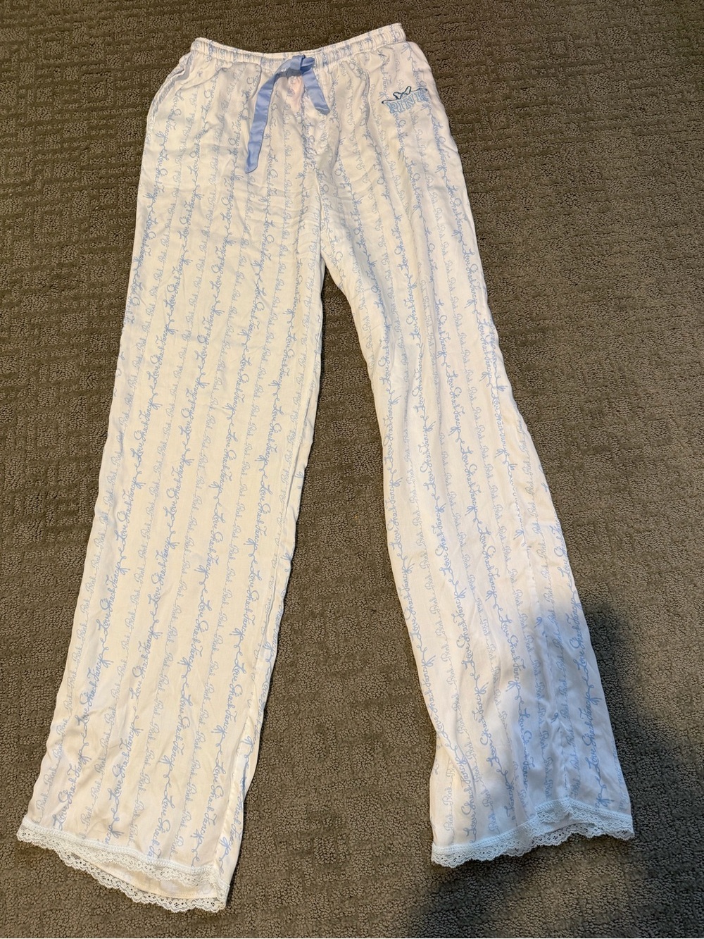 Loveshack Fancy blue Pajama Bottoms with Lace Trim